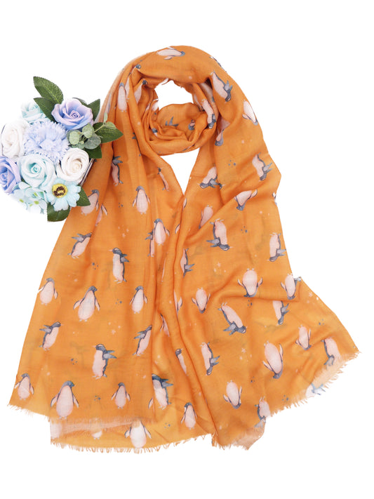 Watercolour Penguin Printed Scarf For Women
