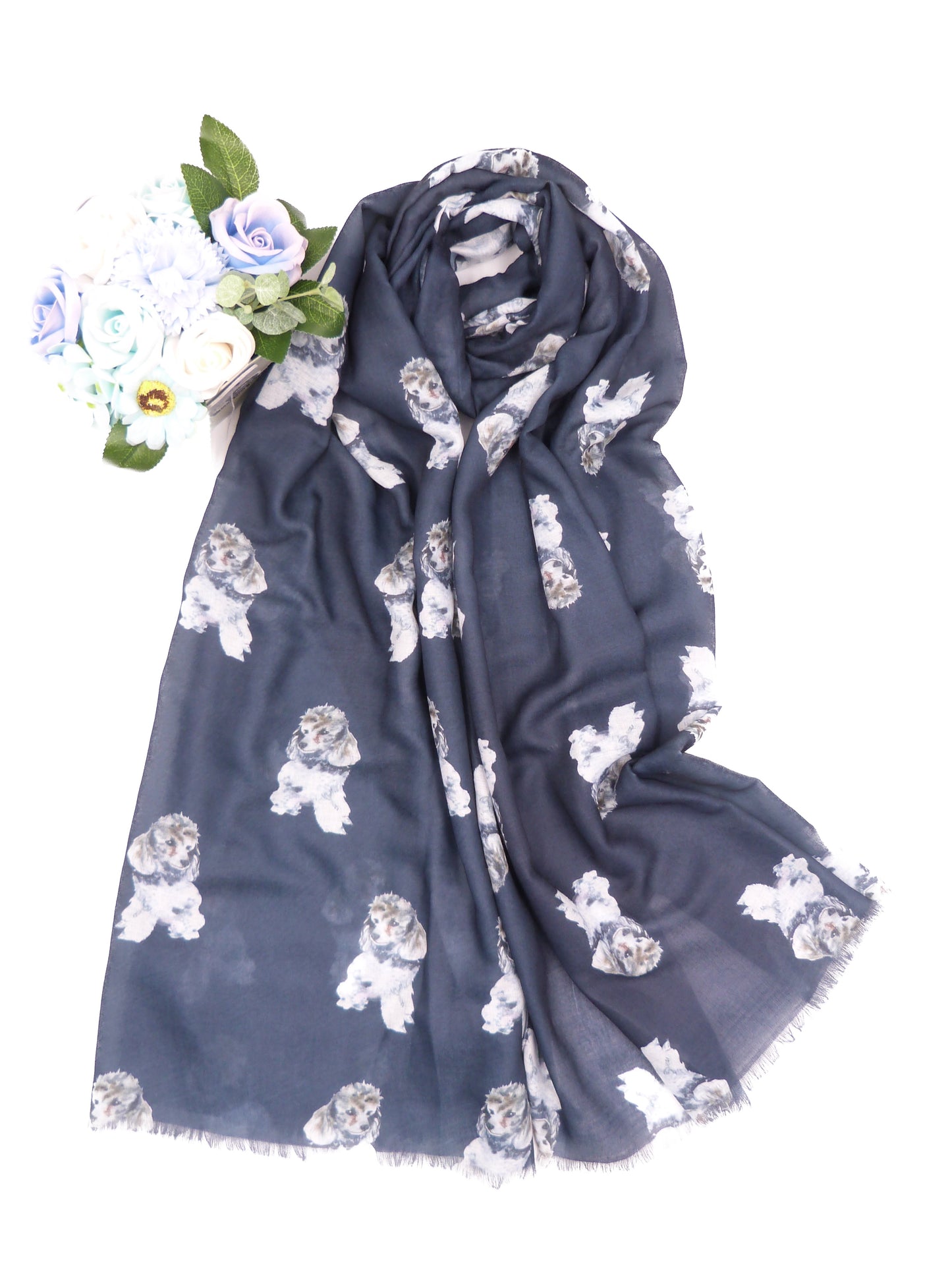 Cute Poodle Dog Print Scarf Come With Gift Box