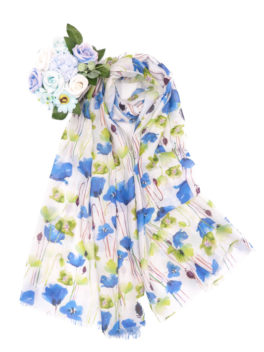 Watercolour Poppy Flower Print Scarf Come With Free Gift Box