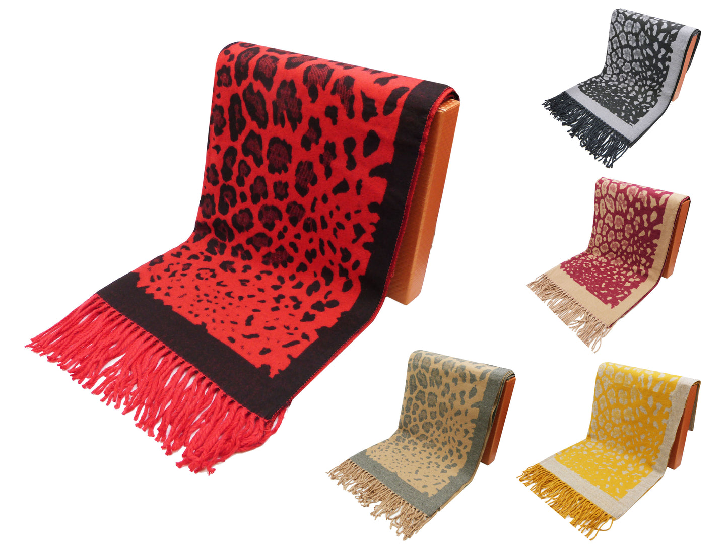 Leopard Pattern Cashmere Pashmina Wrap Scarf With Gift Box