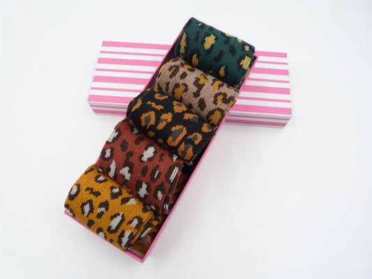 5 Pairs Of Leopard Socks With Gift Box