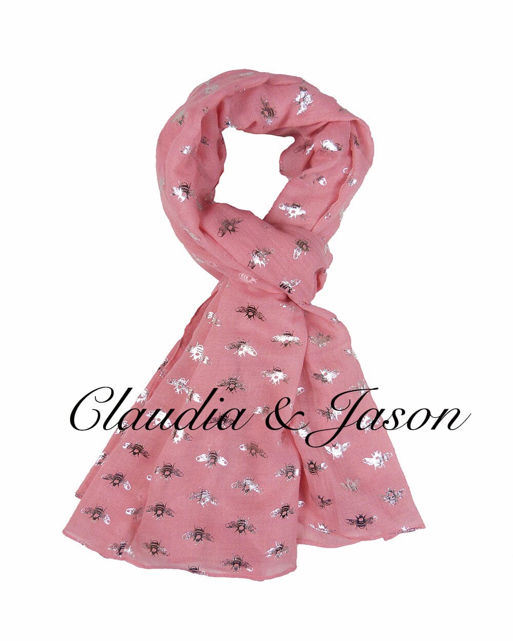 Glitter Silver Bees Printed Scarf Claudia & Jason Scarfs Pink 