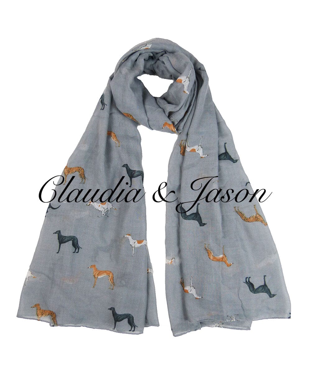 Greyhound Patterned Scarf Claudia & Jason Scarfs Grey 