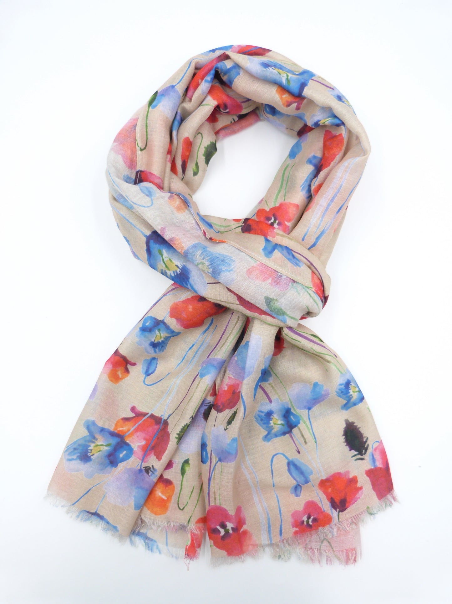 Watercolour Poppy Flower Print Scarf Come With Free Gift Box