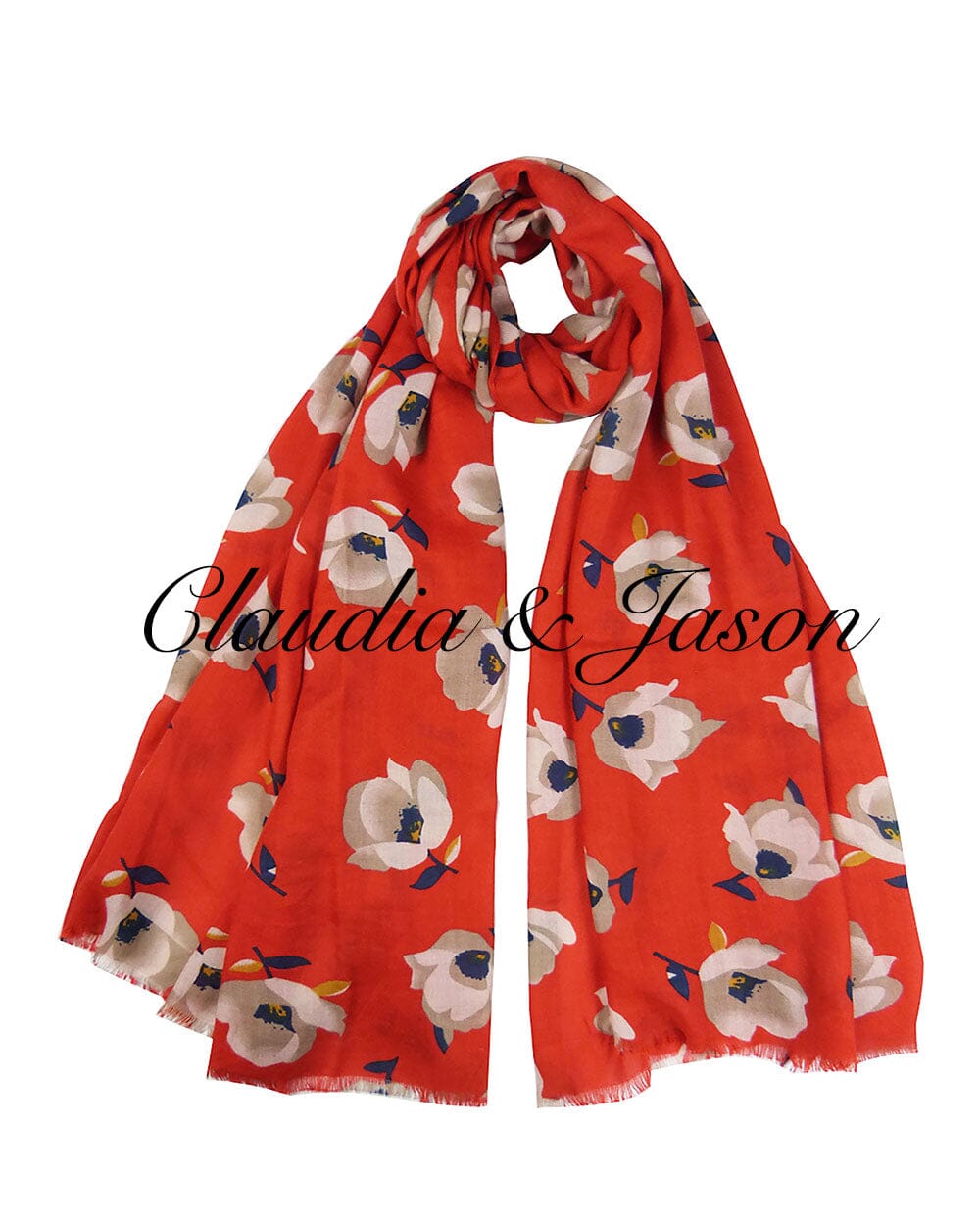 Tulips Patterned Scarf Claudia & Jason Scarfs Red 